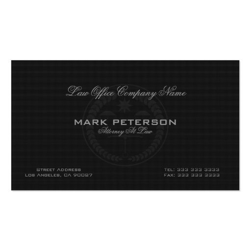 Simple Black Linen Texture AttorneyIn Law Business Cards (front side)