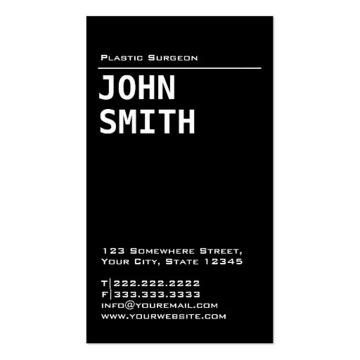Simple Black Plastic Surgeon Business Card (front side)
