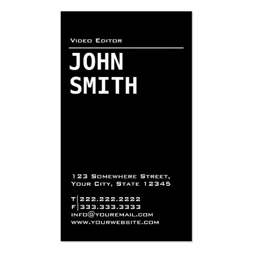 Simple Black Video Editor Business Card (front side)