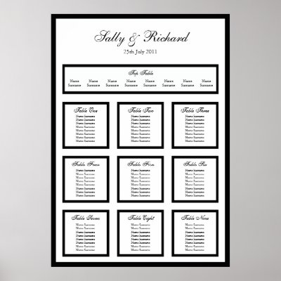 Simple Black Wedding Table Seating Plan Print by claire shearer