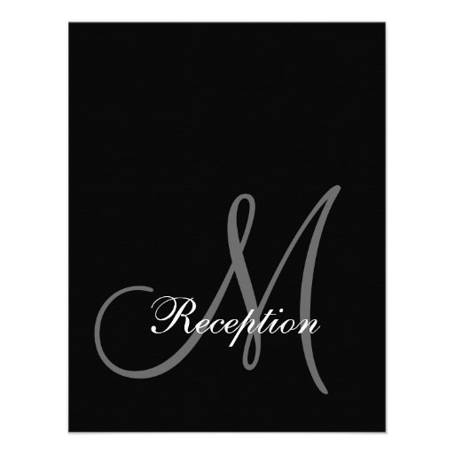 Simple Black, White Initial Wedding Reception Card Invitations