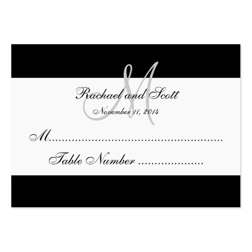 Simple Black White Monogram Wedding Seating Card Business Card (front side)