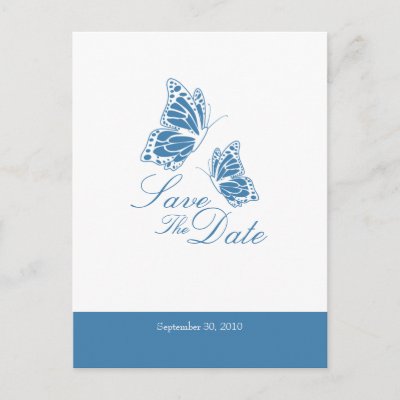 Simple Blue Butterflies Save The Date Wedding Postcards