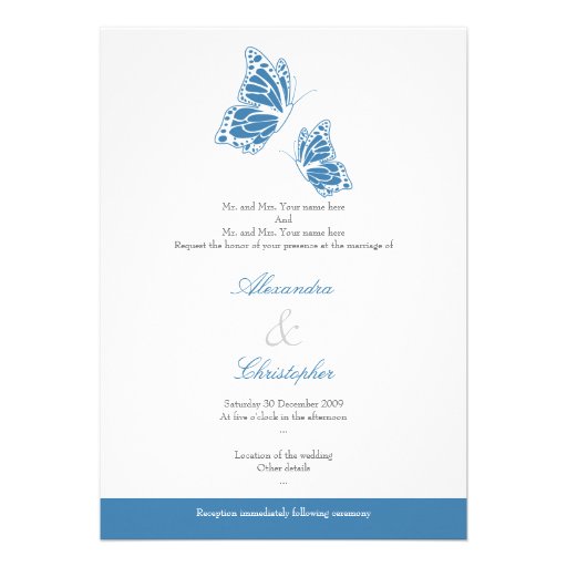 Simple Blue Butterflies Wedding Announcement