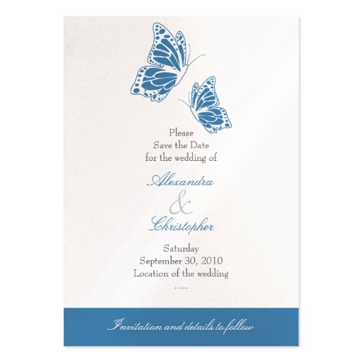 Simple Blue Butterfly Save The Date Wedding Mini Business Card (front side)