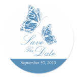 Simple Blue Butterfly Save The Date Wedding Round Sticker