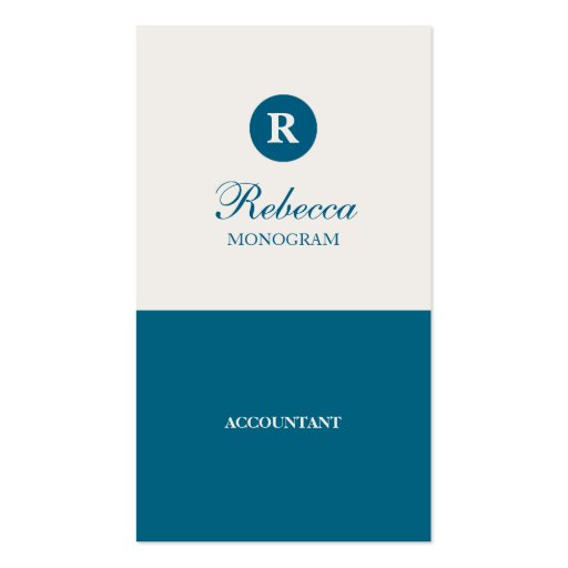 Simple Blue & Cream Monogram Business Cards (front side)