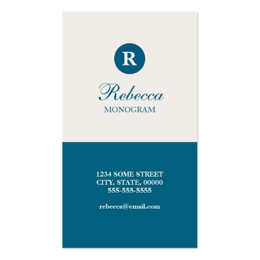 Simple Blue & Cream Monogram Business Cards (back side)