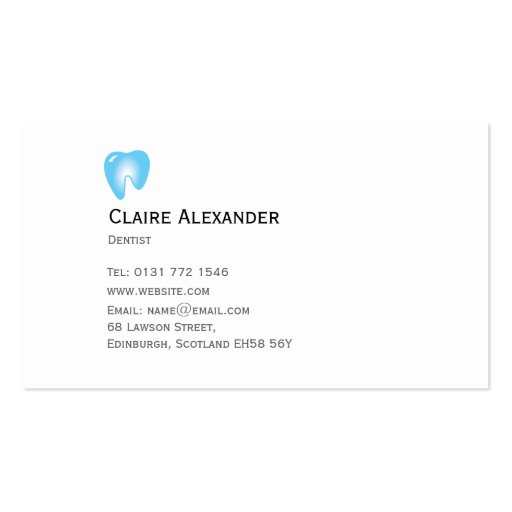 Simple Blue Dentist Business Card (back side)