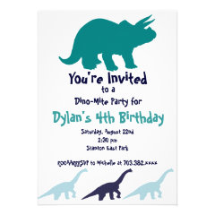 Simple Blue Dinosaur Birthday Party Invitations
