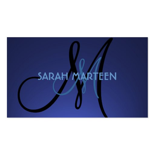 Simple blue fade monogram custom business cards (front side)