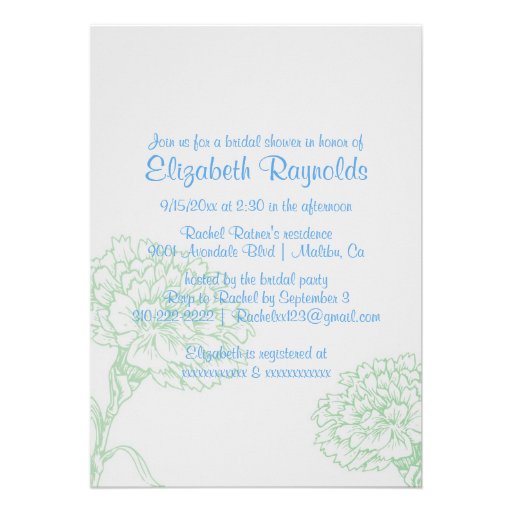 Simple Blue & Green Bridal Shower Invitations