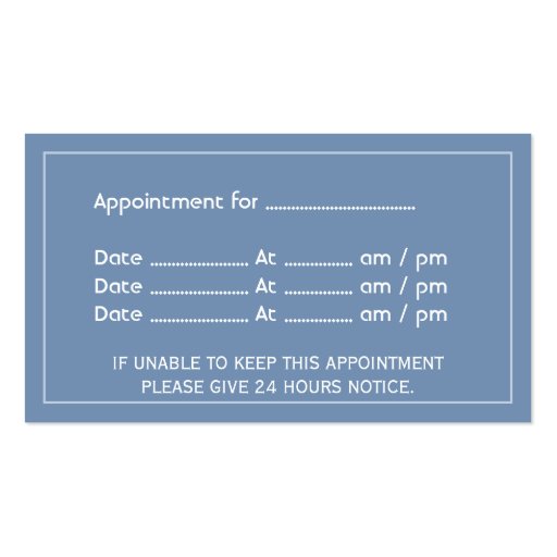 Simple Blue Massage Therapist Appointment Card Business Card Template (back side)