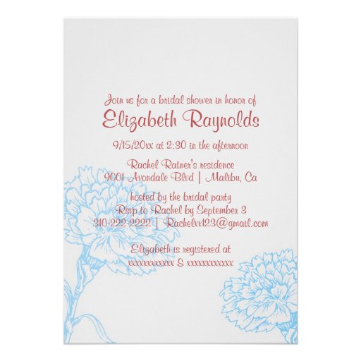 Simple Blue & Red Bridal Shower Invitations