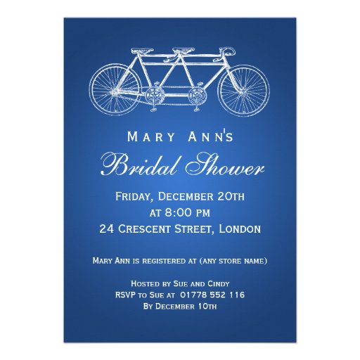Simple Bridal Shower Tandem Bike Blue Announcements