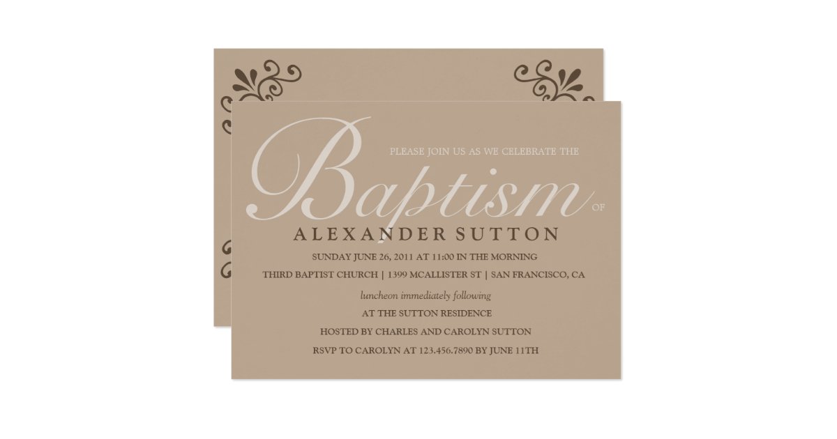 Simple Brown Baptism/Christening Invite Zazzle