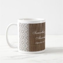 Simple Burlap and Lace Coffee Mugs