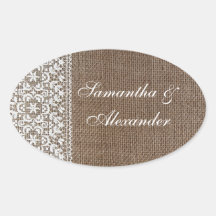 Simple Burlap and Lace Oval Sticker