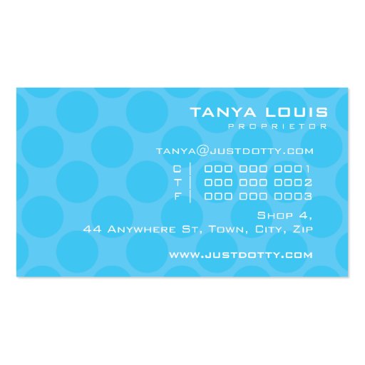 SIMPLE CARD bold polka dots aqua blue Business Cards (back side)