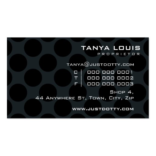 SIMPLE CARD bold polka dots black white Business Cards (back side)
