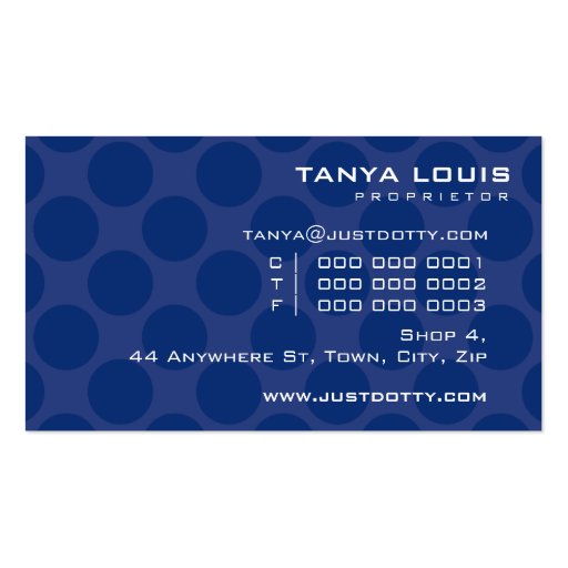 SIMPLE CARD bold polka dots dark navy blue Business Card (back side)