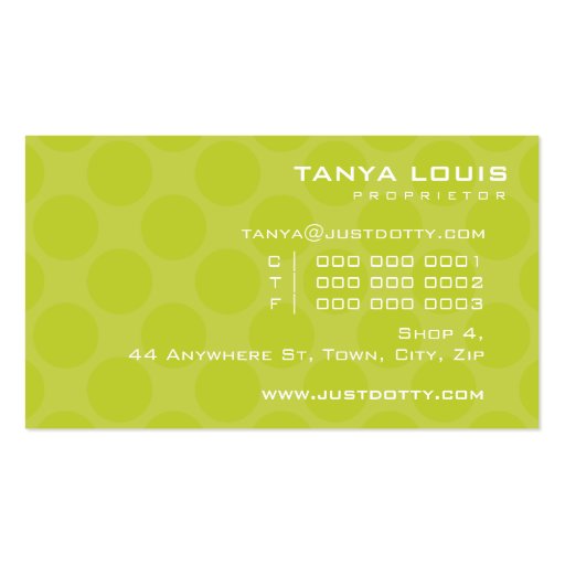 SIMPLE CARD bold polka dots lime green Business Card Template (back side)