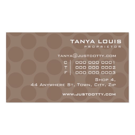 SIMPLE CARD bold polka dots mocha brown Business Card (back side)