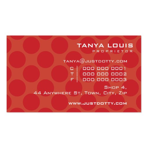 SIMPLE CARD bold polka dots rich bright red Business Card Templates (back side)