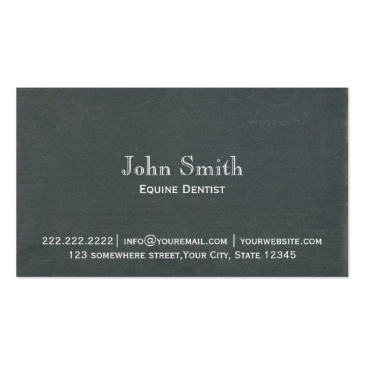 Simple Chalkboard Equine Dentist Business Card (front side)