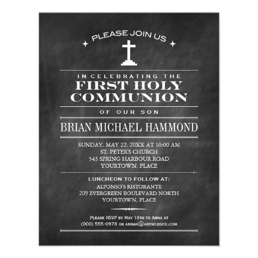 Simple Chalkboard First Holy Communion Personalized Invites (front side)