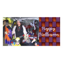 Simple Checkered Block Halloween Photo card photo cards