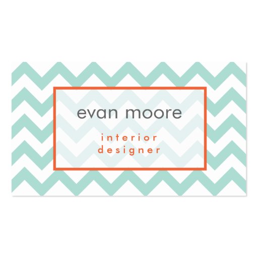 Simple Chevron Interior Design Business Card Teal (front side)