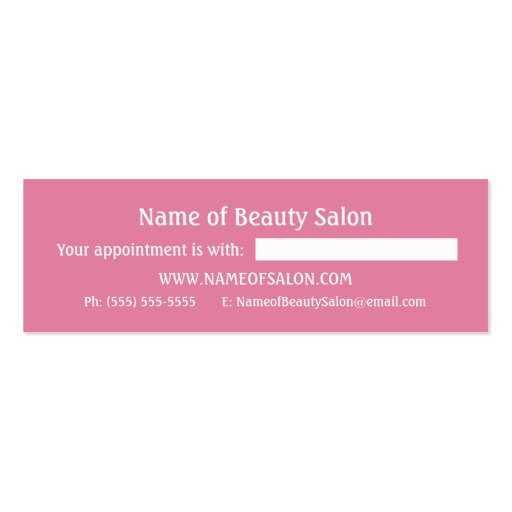 Simple Chic Pink Salon Appointment Reminder Business Card Template (back side)