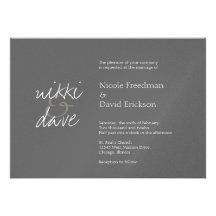 Simple chic shimmer elegance charcoal gray wedding announcement