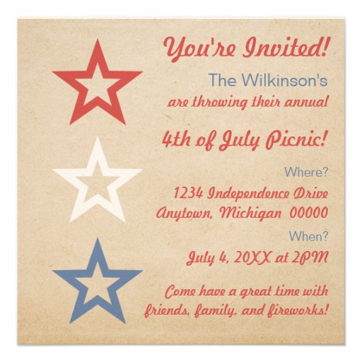 Simple Chic Stars 4th of July Invitation (front side)