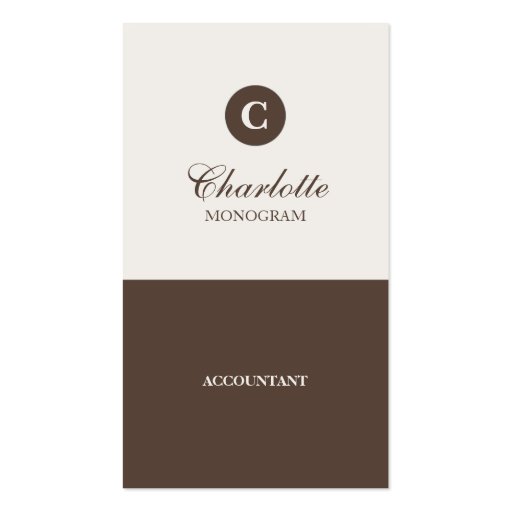 Simple Chocolate & Cream Monogram Business Cards (front side)