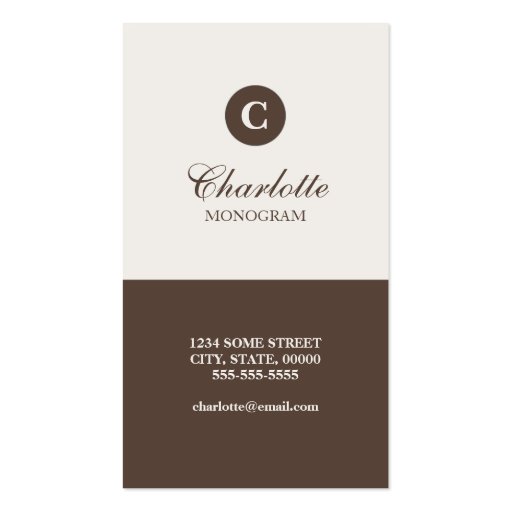 Simple Chocolate & Cream Monogram Business Cards (back side)