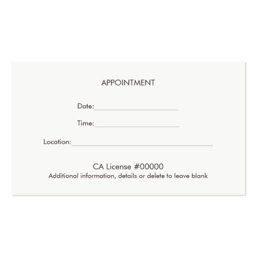 Simple Classic Professional Appointment Card Business Card Template (back side)