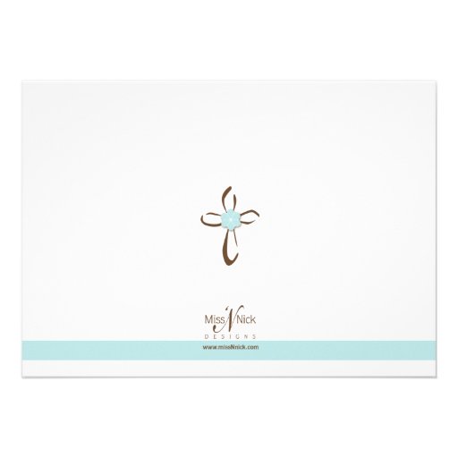 Simple Contemporary Cross with Blue Flower Personalized Announcements