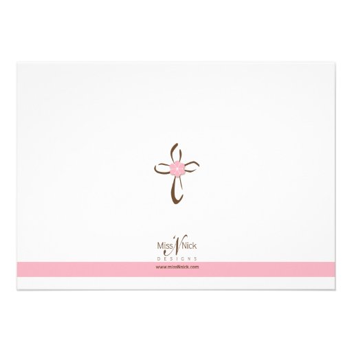 Simple Contemporary Cross with Pink Flower Custom Invitation