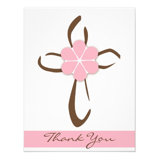 Simple Contemporary Cross with Pink Flower Note Custom Invites