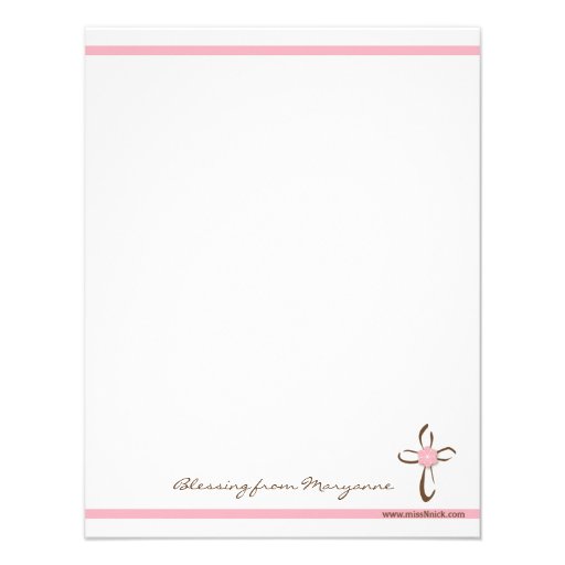 Simple Contemporary Cross with Pink Flower Note Custom Invites
