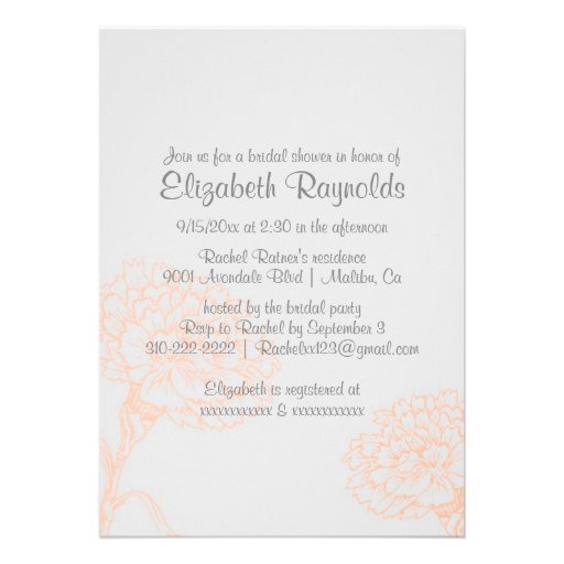 Simple Coral Bridal Shower Invitations