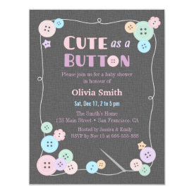 Simple Cute as a Button Baby Shower Invitations