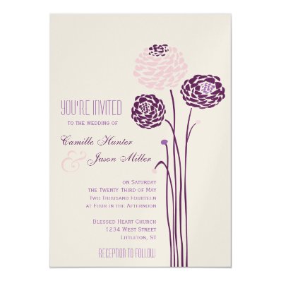 Simple Dahlia - Elegant Aubergine Wedding 5" X 7" Invitation Card