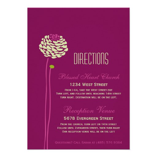 Simple Dahlia - Green & Purple Directions Insert Personalized Announcement