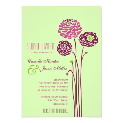 Simple Dahlia - Green & Purple Wedding 5" X 7" Invitation Card