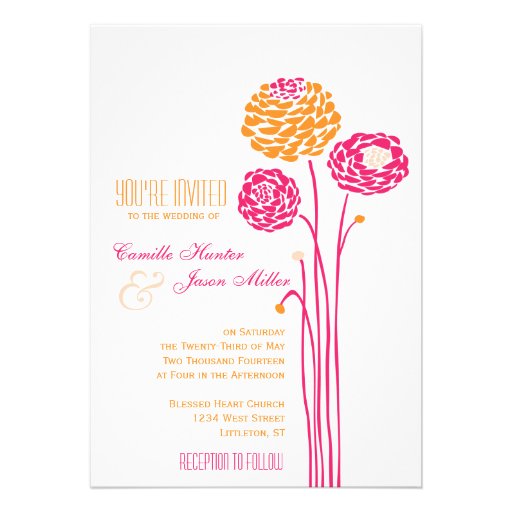 Simple Dahlia - Pink & Orange Wedding Custom Invite