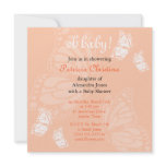 Simple Delicate Butterfly Peach Baby Shower Party Custom Invites