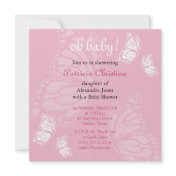 Simple Delicate Butterfly Pink Baby Shower Party Announcements